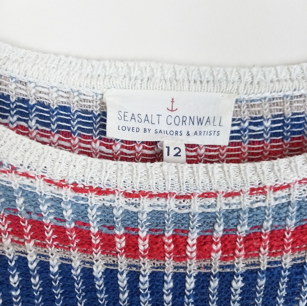 Seasalt Cornwall Ponsanooth Fisherman's Knit Cotton Linen Jumper UK 12 - Picture 2 of 5